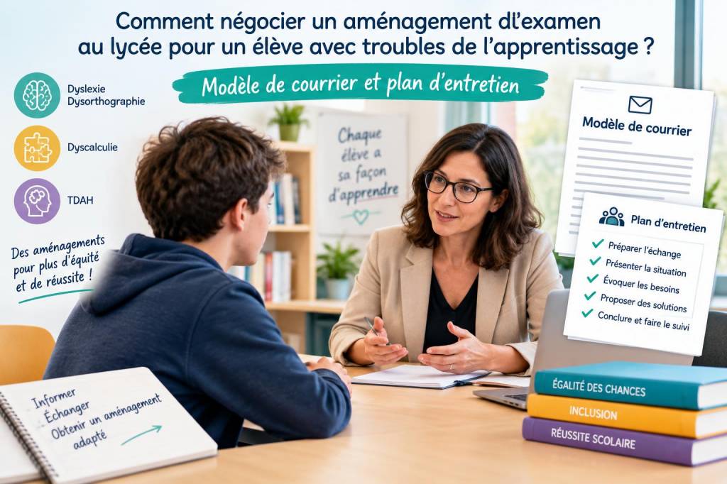 Comment négocier un aménagement d'examen au lycée pour un élève avec troubles de l'apprentissage : modèle de courrier et plan d'entretien