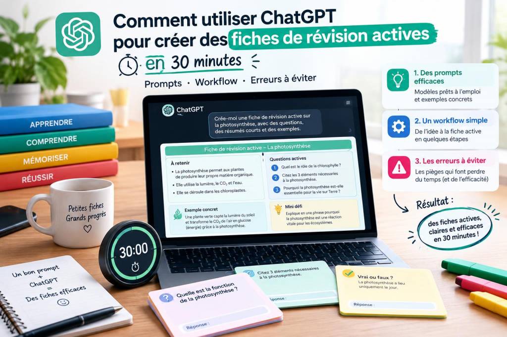 Comment utiliser chatgpt pour créer des fiches de révision actives en 30 minutes : prompts, workflow et erreurs à éviter